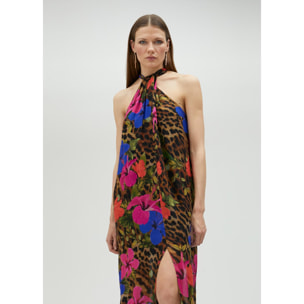 Vestito scollo all'americana e stampa animalier