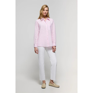 Camicia a righe rosa in lino e cotone con particolari Rigby Go