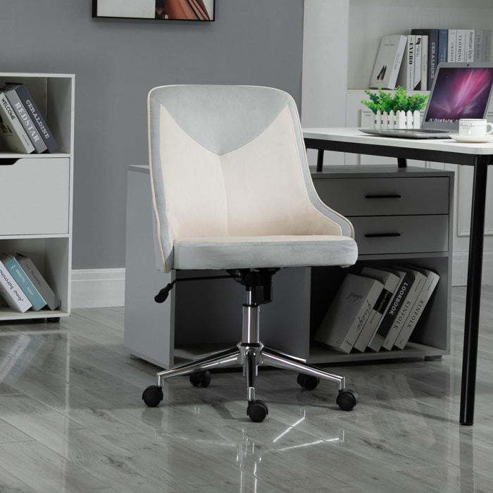 Vinsetto Chaise de bureau design contemporain hauteur réglable pivotant 360° piètement chromé velours bicolore crème gris clair