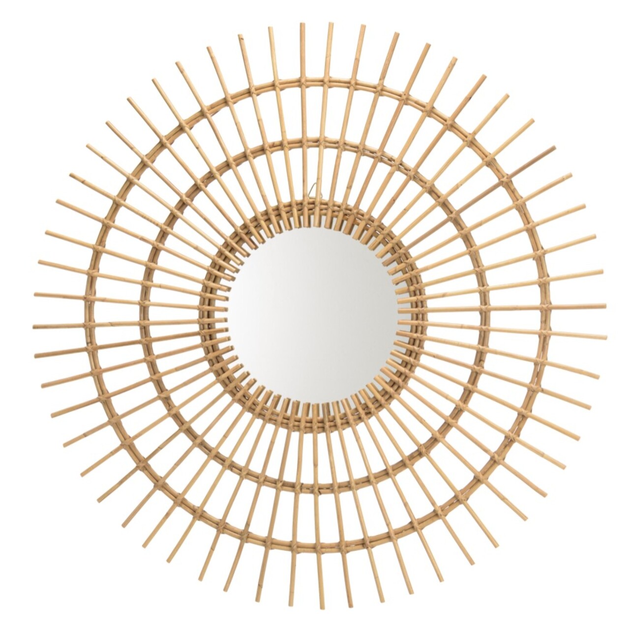KALLY - Miroir rond 100cm modèle soleil en rotin couleur brun miel
