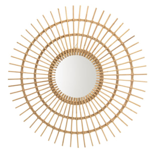 KALLY - Miroir rond 100cm modèle soleil en rotin couleur brun miel