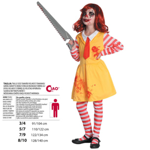 Horror Clown Girl Costume Halloween Giallo Rosso Bianco Bambina