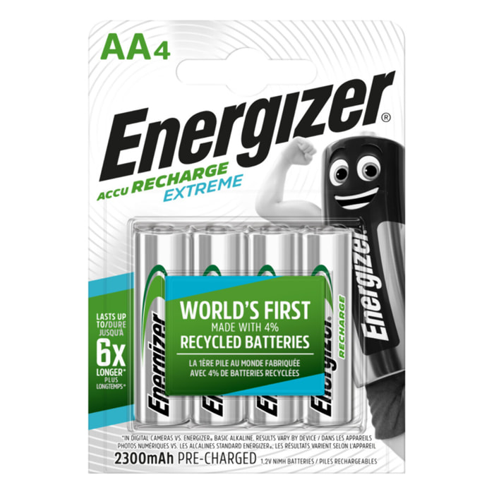 Energizer, Extreme Rechargeable AA/HR6, pack de 4 Piles