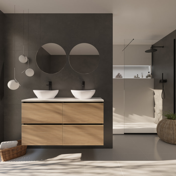 Yinu Salle de Bain | 141 cm Noir - Solomon | 4 Tiroirs | Lavabo sur Plan | N'inclut pas Miroir | Alday