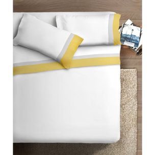 Completo letto doppia balza RASO IPERSAN Puro Cotone Ocra/Grigio CH fondo Bianco