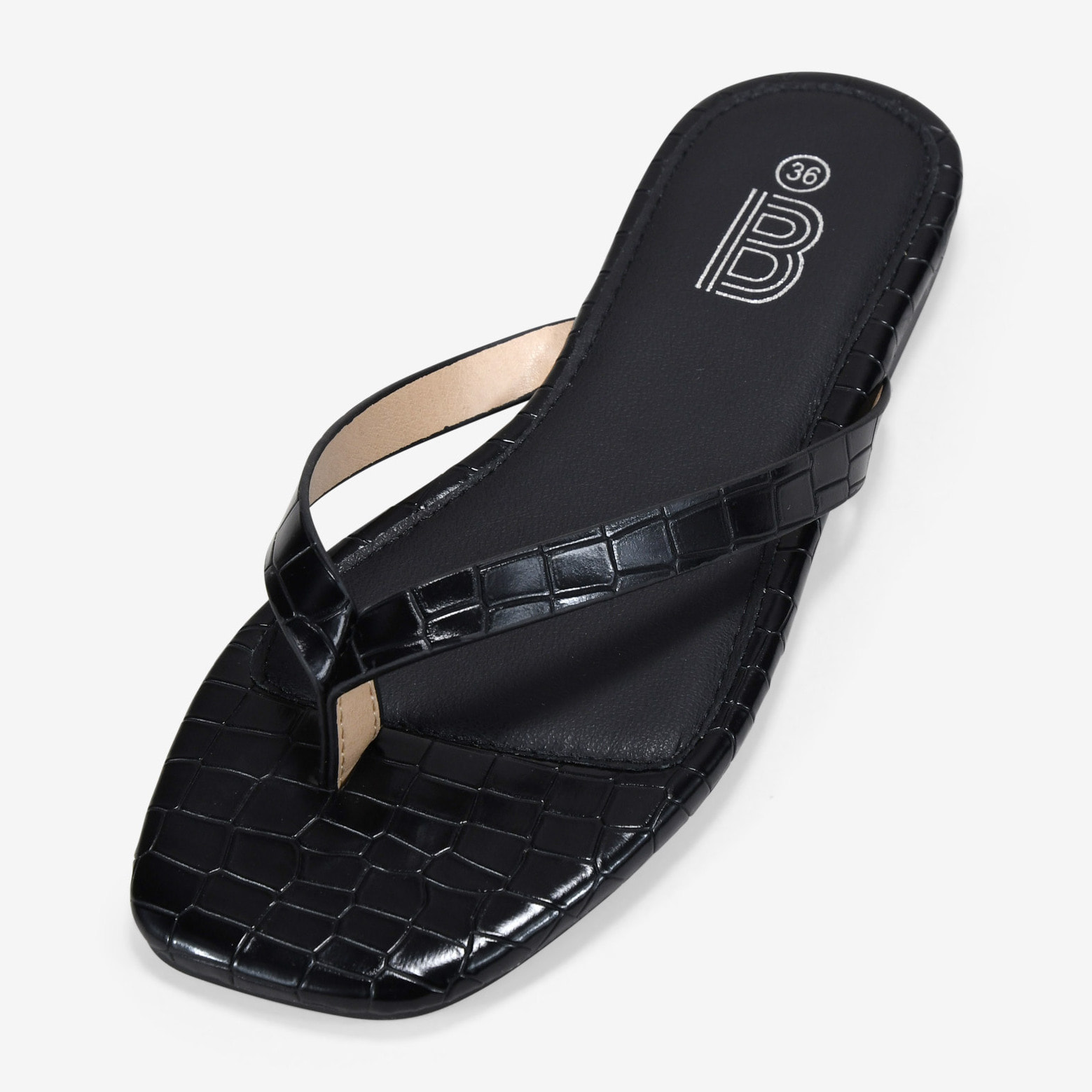 Sandalias de dedo negras efecto cocodrilo