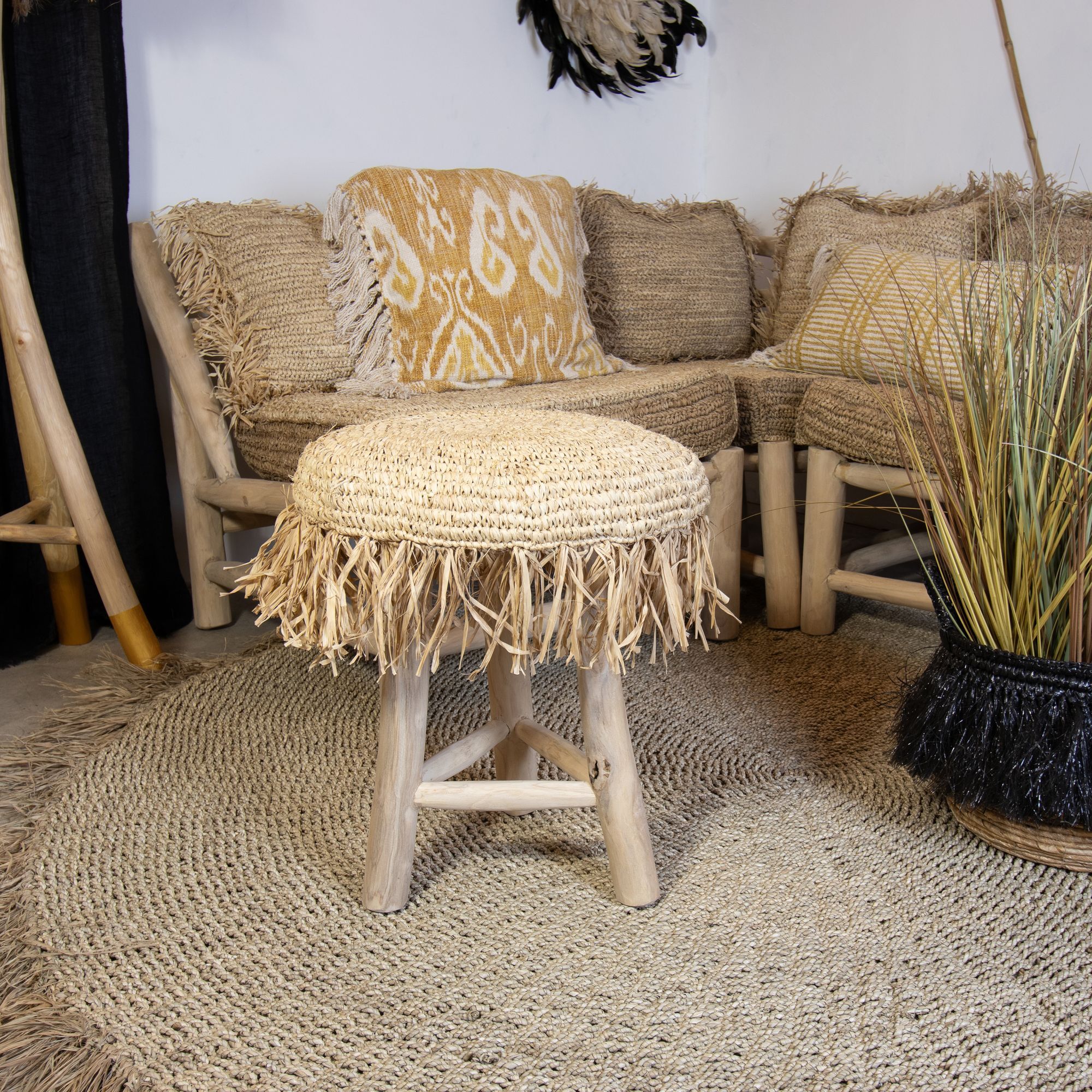 Tabouret en teck et en jute   TILOS