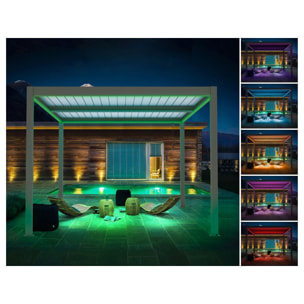 Pergola bioclimatique avec led "Windsor premium" en aluminium 3 x 4 - Taupe