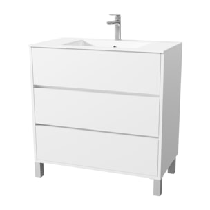 Pack Meuble Salle de Bains 80 cm Laqué Blanc, 3 tiroirs avec Vasque Céramique - XENOS