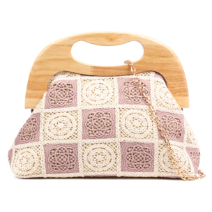 Barbaira Borsa a mano Donna. Realizzata in legno naturale e cotone.