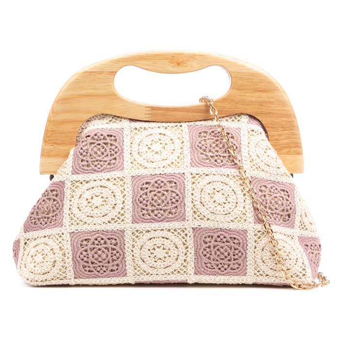 Barbaira Borsa a mano Donna. Realizzata in legno naturale e cotone.