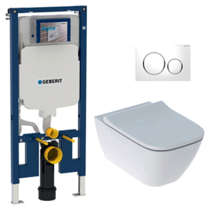 Pack WC Bati-support Geberit Duofix extra-plat + WC sans bride  Geberit Smyle + Abattant softclose + Plaque blanche