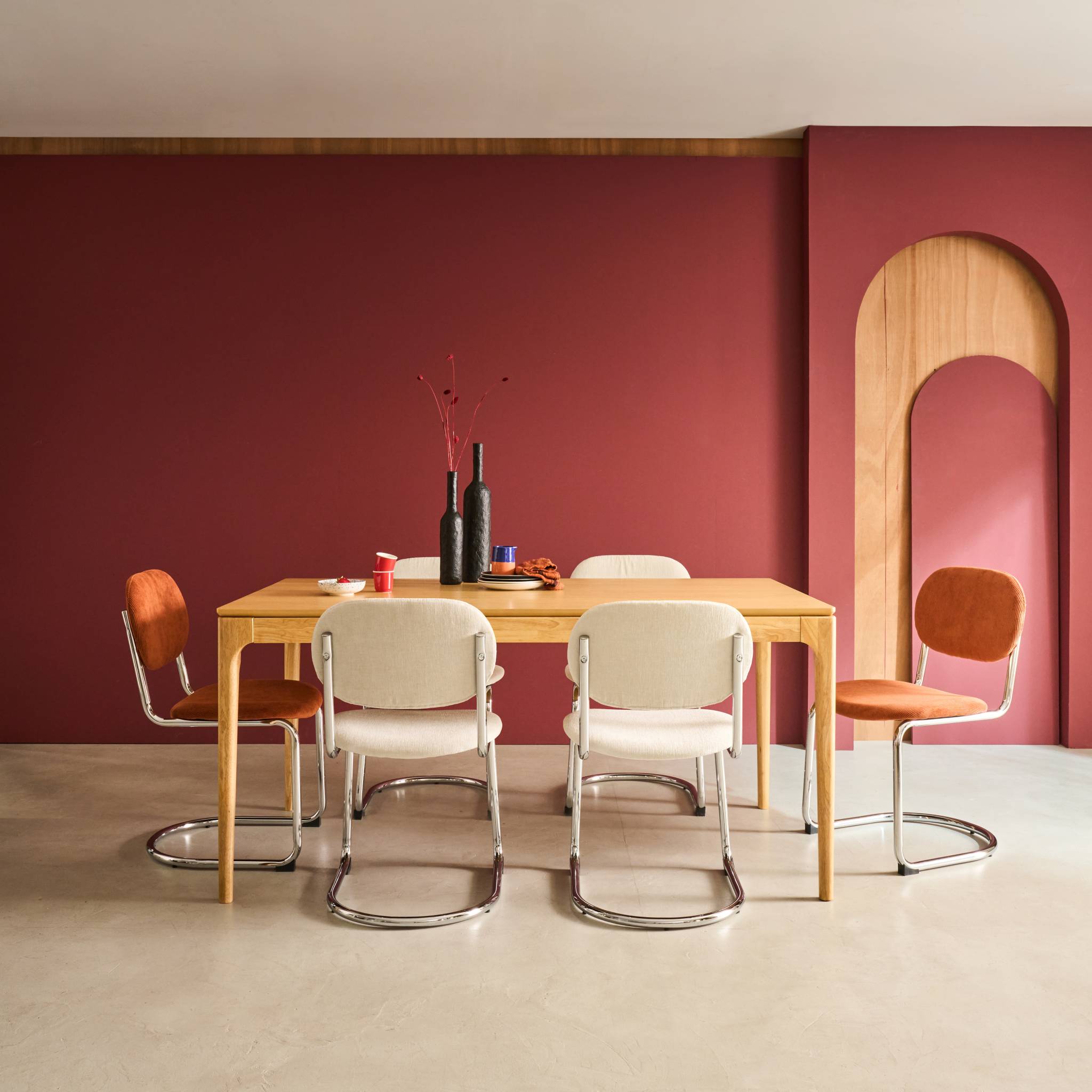Table à manger rectangulaire bois d'hévéa et placage frêne 6 places ELENA