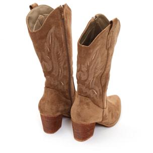 Stivali texani in simil pelle scamosciata con ricamo