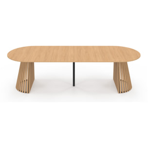 Table à manger ronde extensible Camélia bois et pied lattes Ø110-300cm