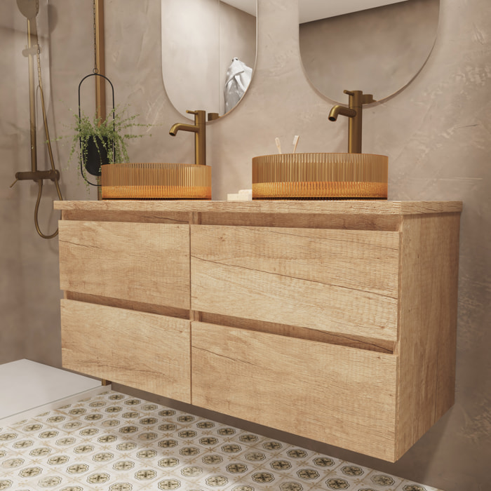 Ensemble de Salle de Bain Glass | 140 cm Nature | Quatre Tiroirs | Lavabos en Verre Xampagne | N'inclut pas Miroir | Meuble Monte | Alday