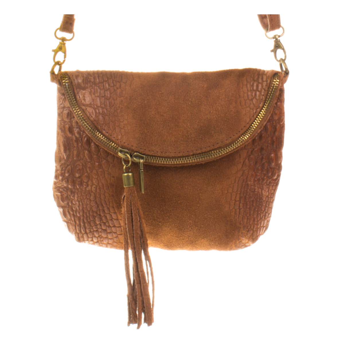 Cenerente Bolso bandolera Mujer.Piel auténtica Gamuza Grabado Cocodrilo