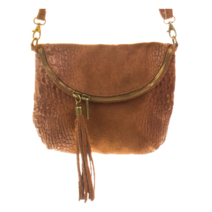 Cenerente Bolso bandolera Mujer.Piel auténtica Gamuza Grabado Cocodrilo