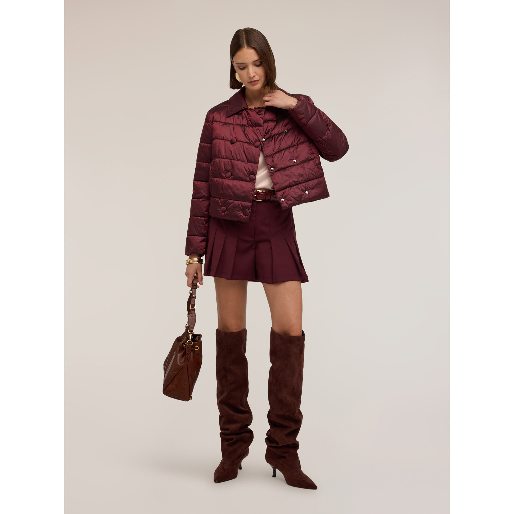Motivi - Plumífero lightweight crop doble botonadura - Burgundy