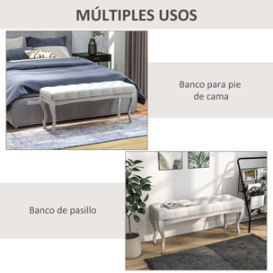 HOMCOM Taburete Pie de Cama Banco para Pie de Cama con Pies de Madera y Asiento Acolchado Carga 120 kg Banqueta de Dormitorio para Entrada Pasillo 110x37x49 cm Crema