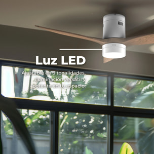 Ventilador de Techo EVVO V552 Dark Wood – 132 cm, 3 Aspas Madera Oscura, LED 18W 3 Tonos, 6 Velocidades, Temporizador 1-8h, Modo Invierno/Verano, Mando, Motor DC 40W, Kit Incluido