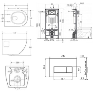 Pack WC Bâti-support Autoportant + WC sans bride SAT  + Abattant SoftClose + Plaque Blanche (SMART-Project-4)