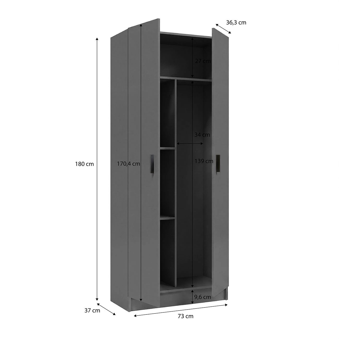 Armario de 2 puertas en gris grafito 73x180 cm Multi Useful 73 Gris Grafito