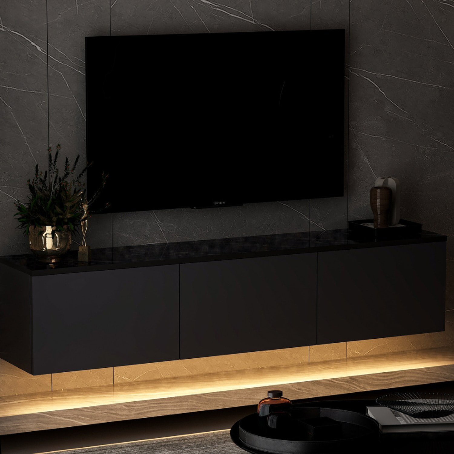 NADI - Meuble TV contemporain anthracite avec rangement 160 cm