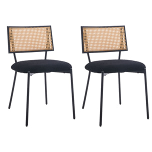 Luciano - lot de 2 chaises cannage - en tissu bouclette - Noir