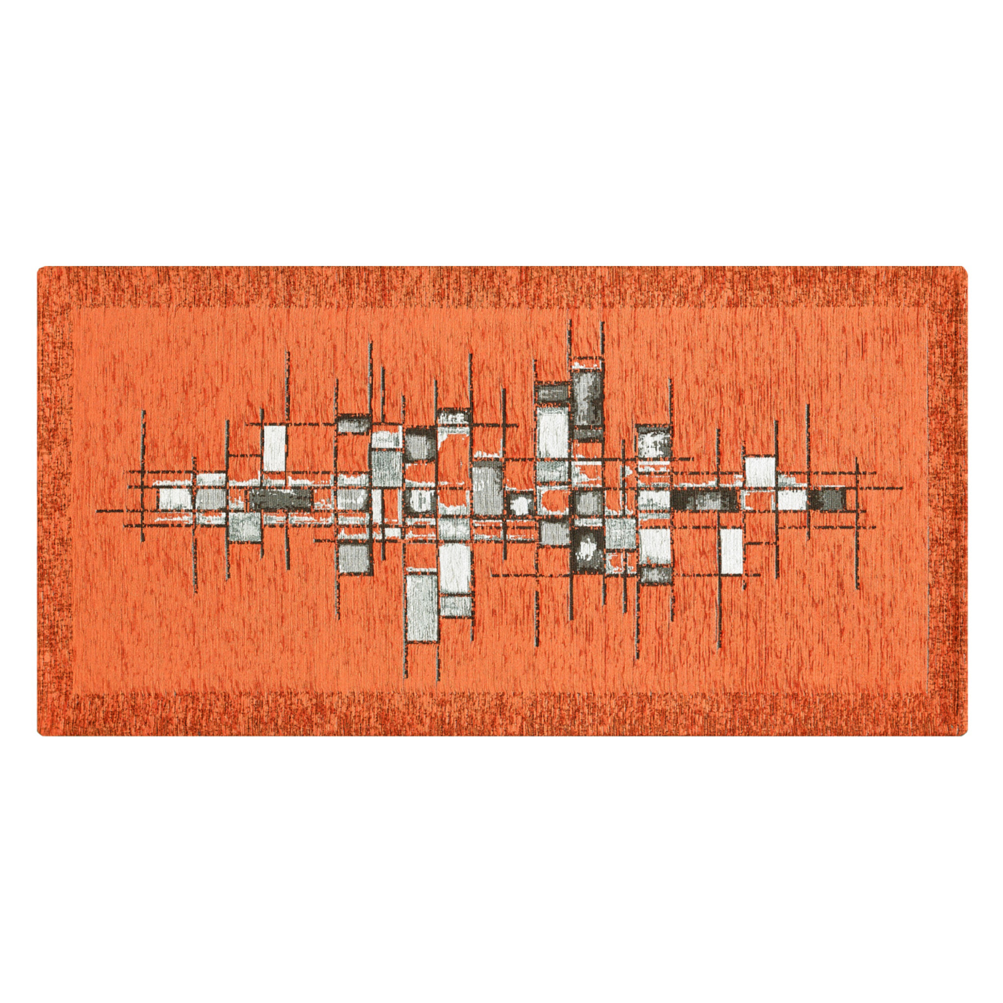 Tappeto Jacquard Ideale Cucina Ingresso Made In Italy Antiscivolo, Lavabile, Morbido Disegno Pixel Arancio By Suardi