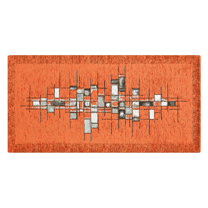 Tappeto Jacquard Ideale Cucina Ingresso Made In Italy Antiscivolo, Lavabile, Morbido Disegno Pixel Arancio By Suardi