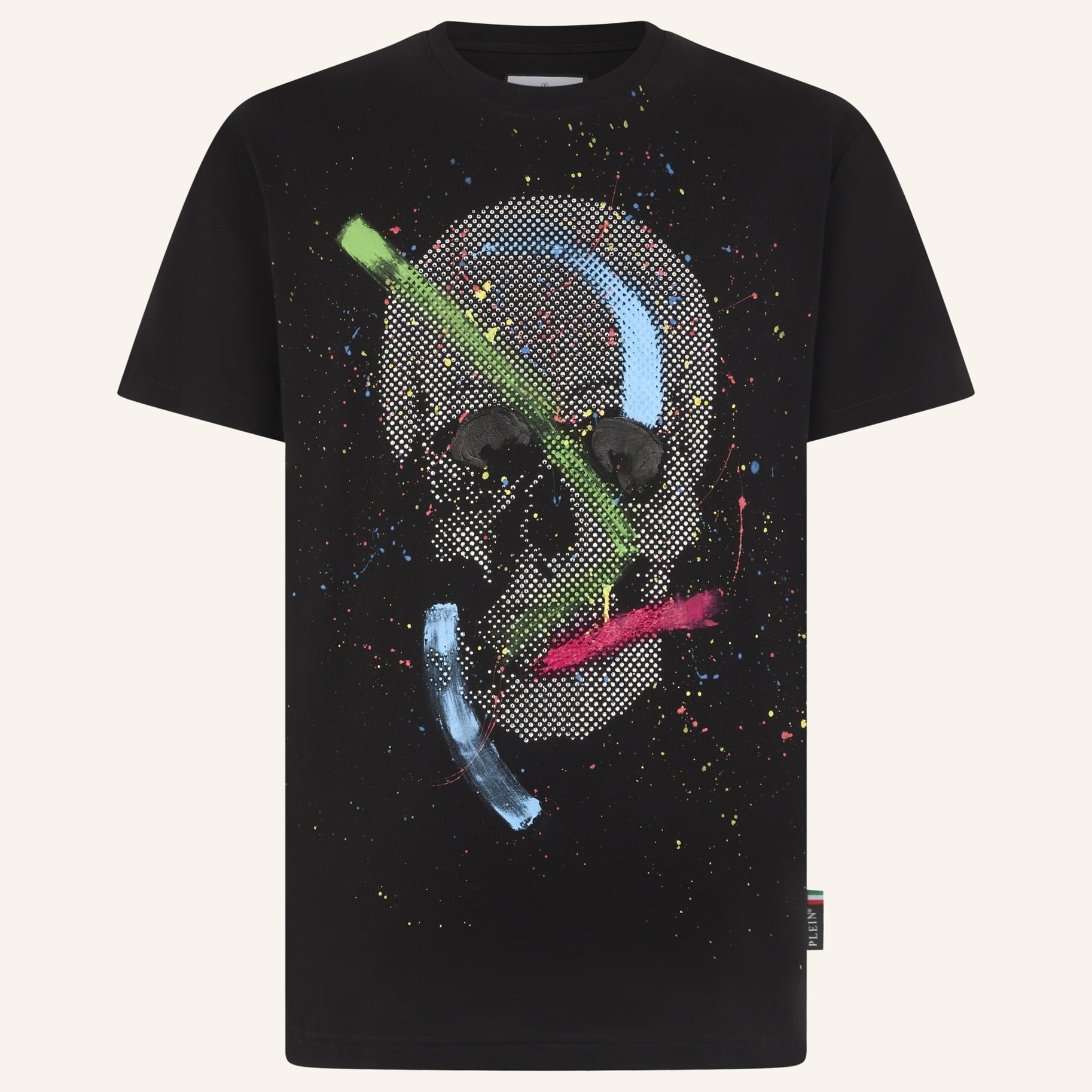PHILIPP PLEIN Round Neck T-Shirt Paint Splash Skull