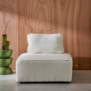 Chauffeuse pour canapé modulable tissu bouclette crème 1 place Bao. L 90 x P 90 x H 74cm