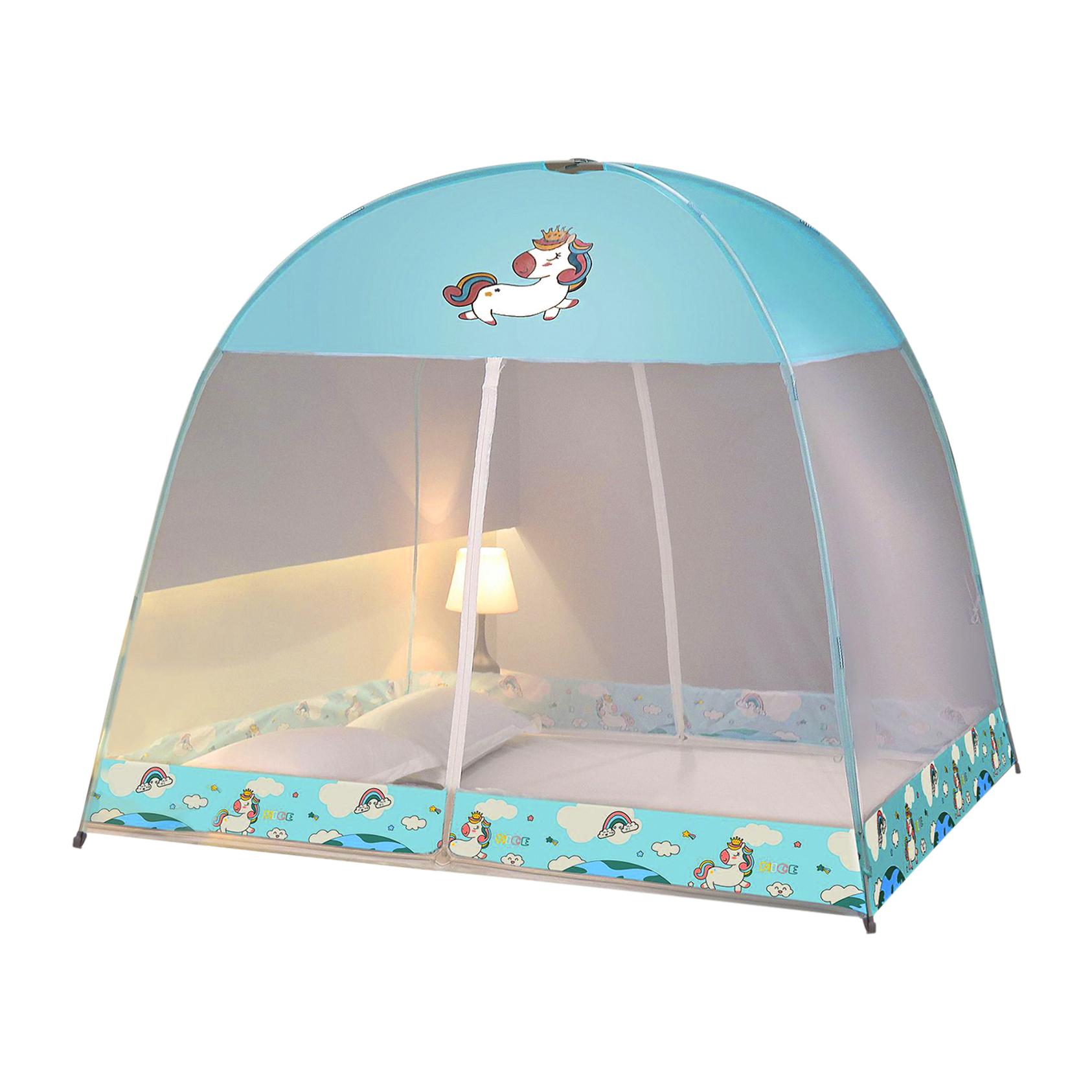 DAM Mosquitera plegable infantil para cama con doble puerta, diseño unicornio. 120cm 120x120x120 Cm. Color: Azul