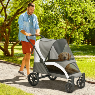 Carrito para Perros Plegable, Cochecito para Perros Grandes con Ventanas de Malla, Cojín Lavable, Correas de Seguridad, Ruedas Amortiguadoras y Bolsas, Carga 30 kg, 124x67x100 cm, Gris Oscuro