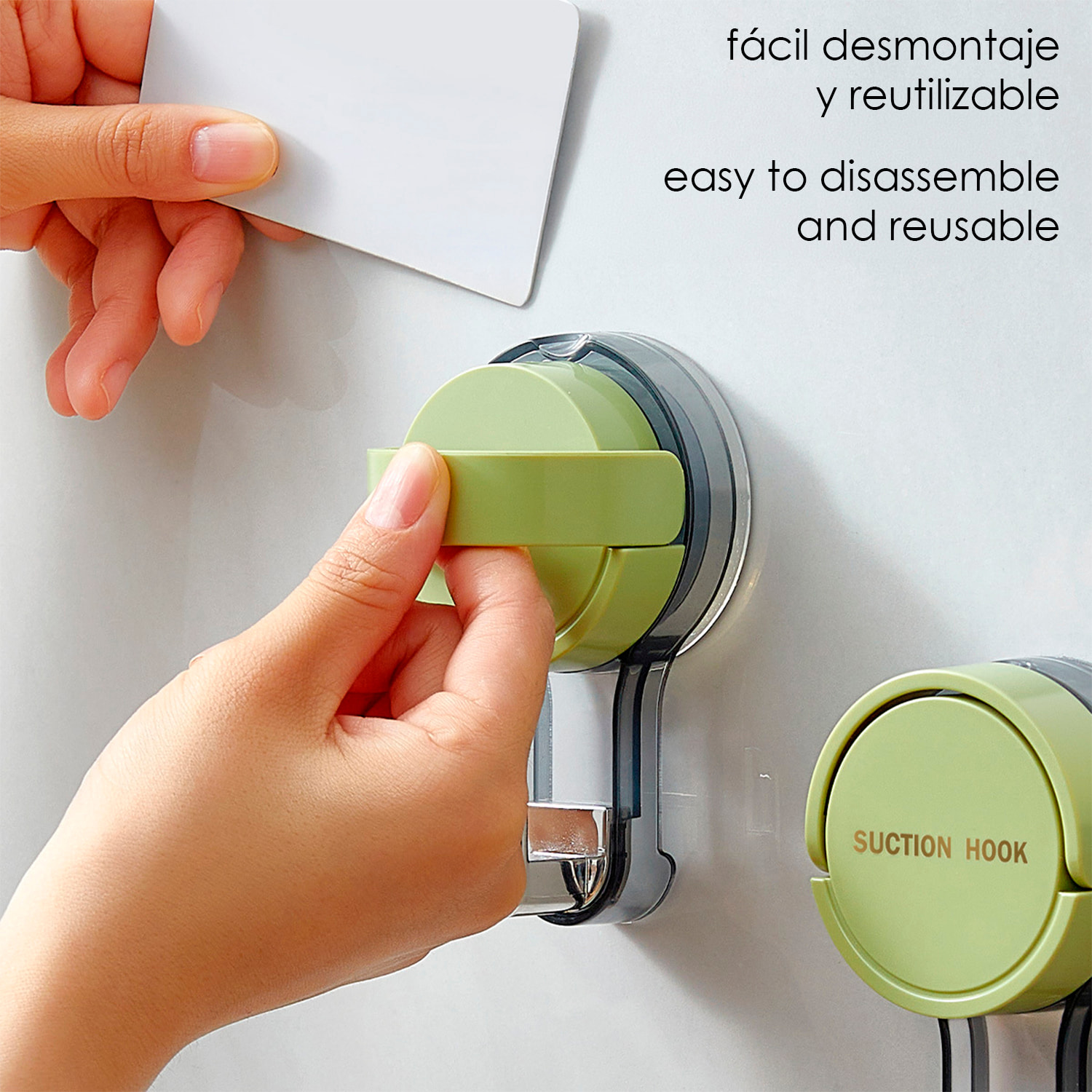 Gancho de pared al vacío con ventosa, soporte y percha impermeable reutilizable.