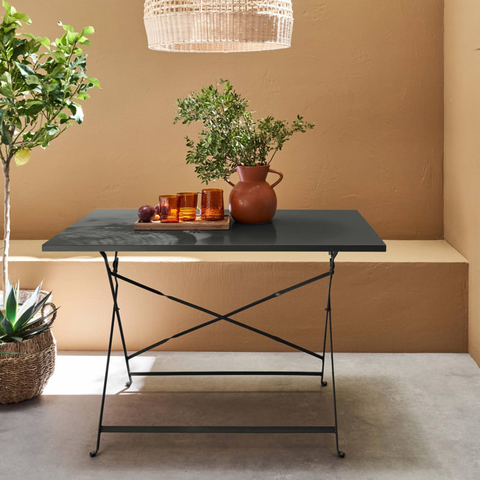 Table de jardin bistrot pliable - Emilia rectangle anthracite- Table rectangle 110x70cm en acier thermolaqué