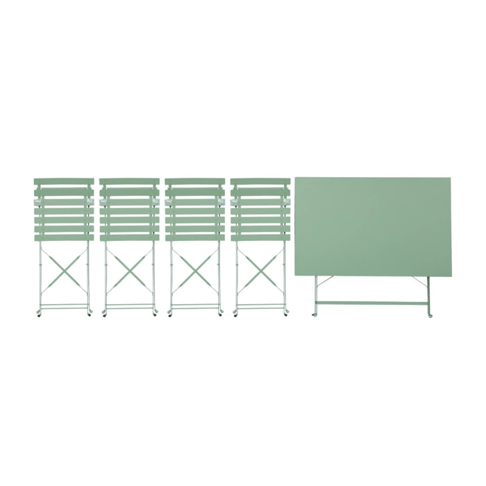 Table de jardin bistrot pliante métal + 4 assises 110 x 70cm. avec quatre chaises pliantes. acier thermolaqué