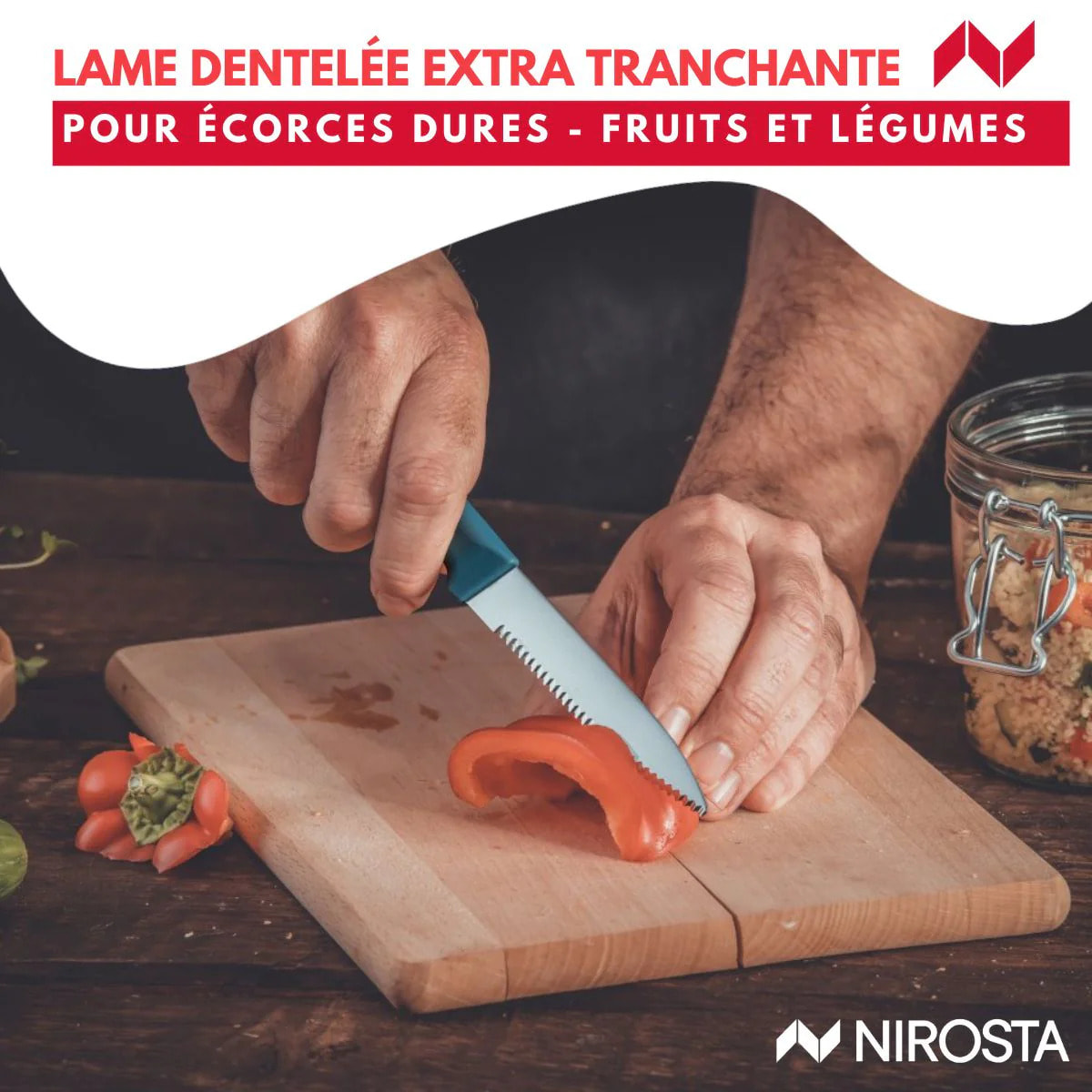 Couteau de cuisine lame crantée 21,5 cm Nirosta Elemental