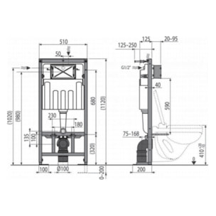 Pack WC bâti-autoportant + WC SAT infinitio sans bride + Abattant softclose + plaque en acier inoxydable, en PVD, Gun Metal