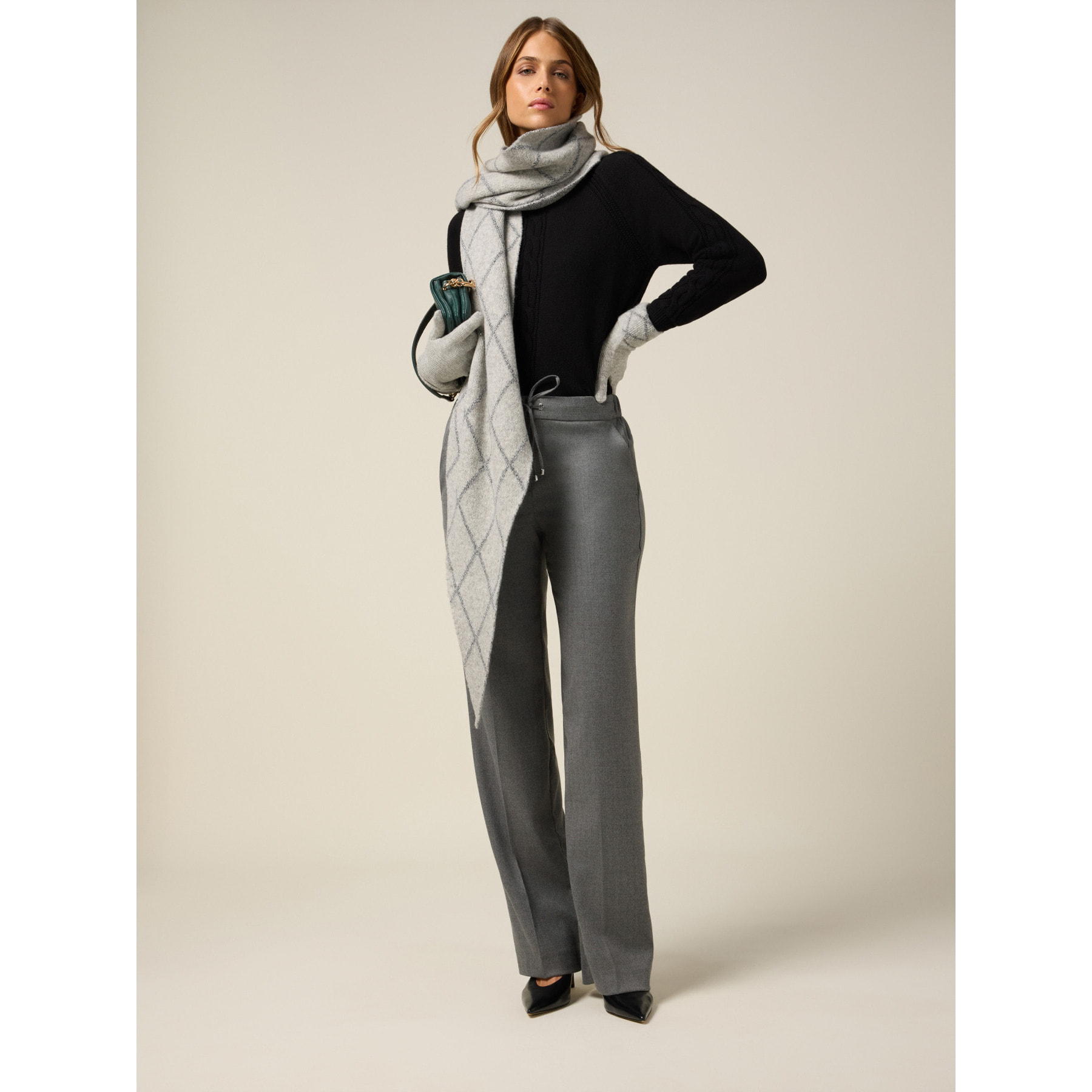 Oltre - Pantaloni in flanella con coulisse - Grigio