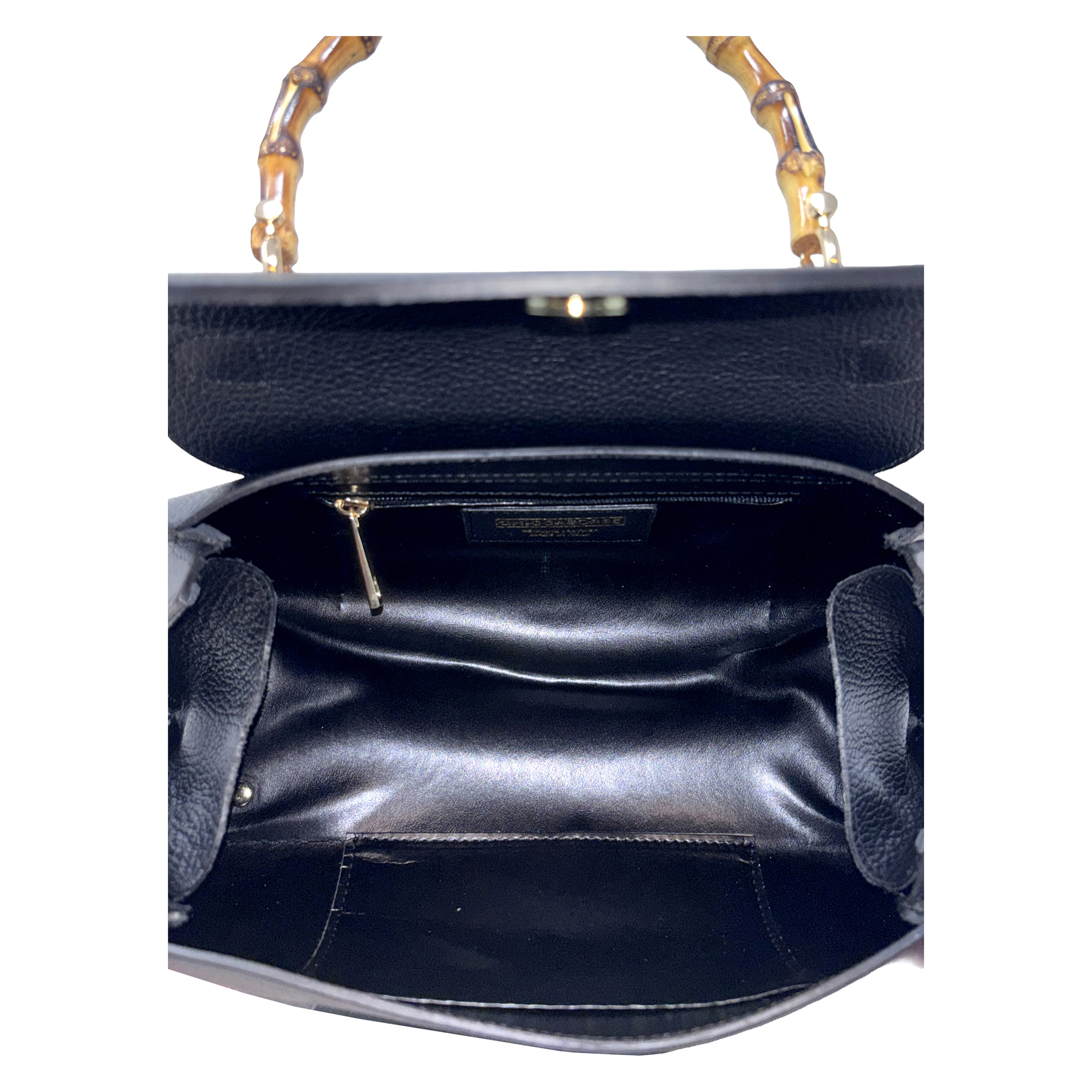 Borsa a Mano Elegante da Donna con Manico in Bambu in Pelle Martellata