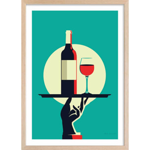 Affiche cuisine Verre de vin à la Française Affiche + cadre en bois - Chêne