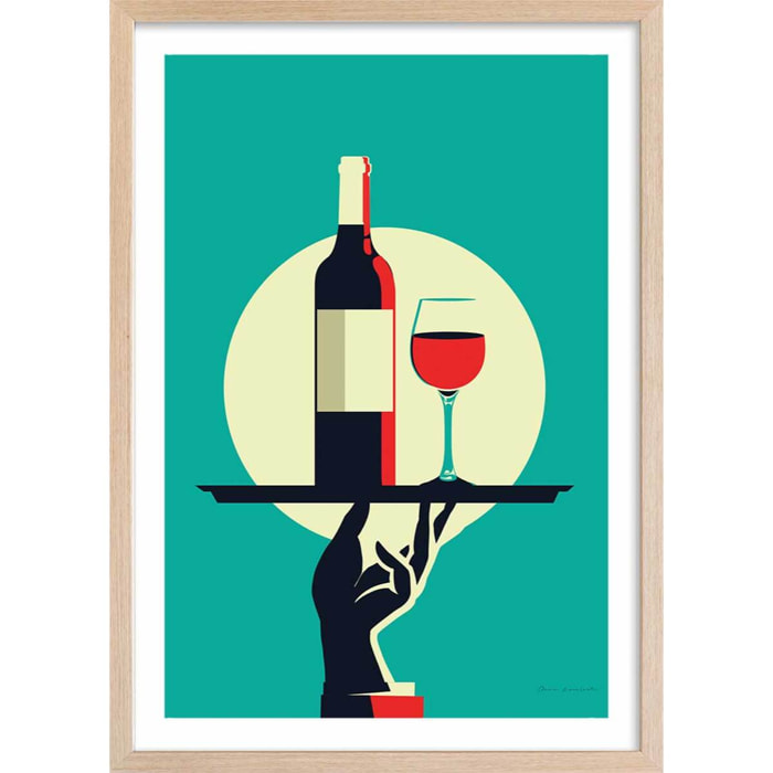 Affiche cuisine Verre de vin à la Française Affiche + cadre en bois - Chêne