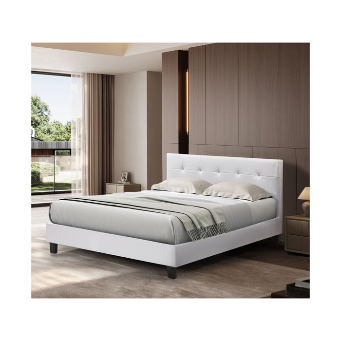 Lit double en pvc "Julia" - 140 x 190 cm - Blanc