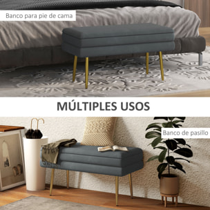 Baúl de Almacenaje para Dormitorio 30L Puff Almacenaje Tapizado en Terciopelo Banco de Almacenaje Desmontable con Patas de Acero para Entrada Salón 79,5x37,5x43 cm Gris Oscuro