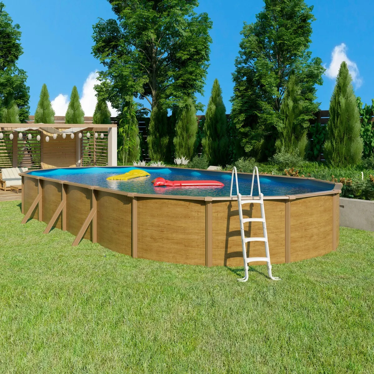 Piscine hors sol acier ovale 10,05 x 5,50 x 1,20 m aspect bois CANYON