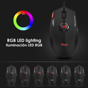 Mouse da gioco C-16, fino a 10.000 DPI, 1000 Hz, 12 pulsanti programmabili, peso regolabile. Illuminazione RGB.