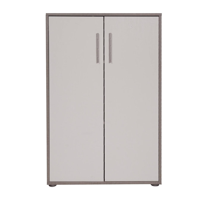 Libreria a 2 ante e 2 ripiani, Scaffale per libri e documenti, Credenza portaoggetti da ufficio, cm 79x34h188, colore Bianco e Cemento