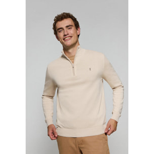 Maglione in filo beige con cerniera e logo ricamato Rigby Go